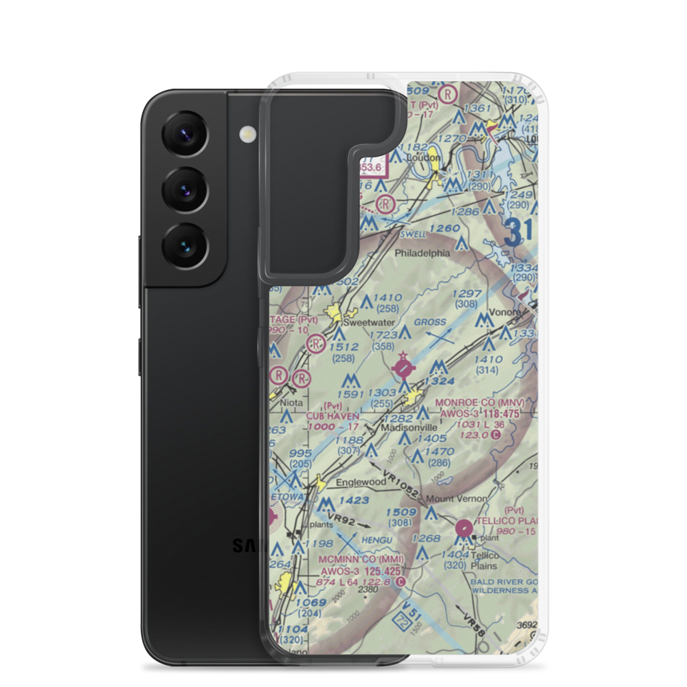 Monroe County Airport (MNV) VFR Sectional Samsung Case Samsung Galaxy S22 model shown