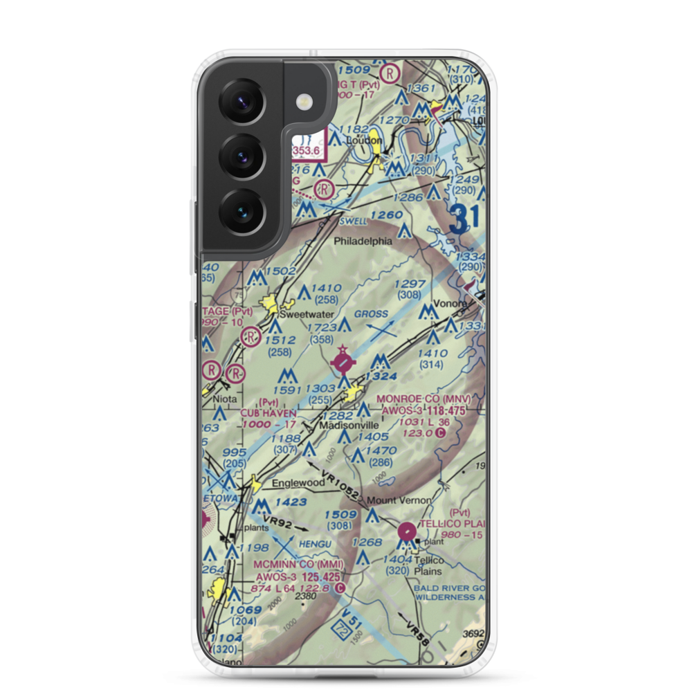 Monroe County Airport (MNV) VFR Sectional Samsung Case Samsung Galaxy S22 Plus model shown