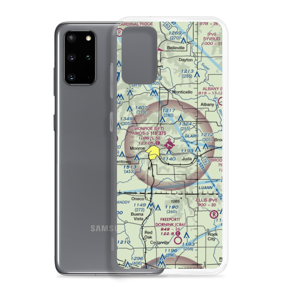 Monroe Municipal Airport (EFT) VFR Sectional Samsung Case Samsung Galaxy S20 Plus model shown
