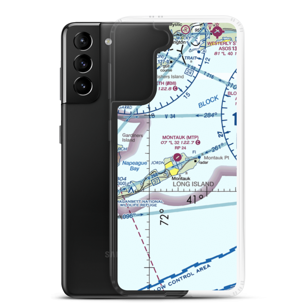 Montauk Airport (MTP) VFR Sectional Samsung Case Samsung Galaxy S21 Plus model shown