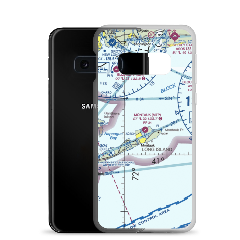 Montauk Airport (MTP) VFR Sectional Samsung Case Samsung Galaxy S10e model shown