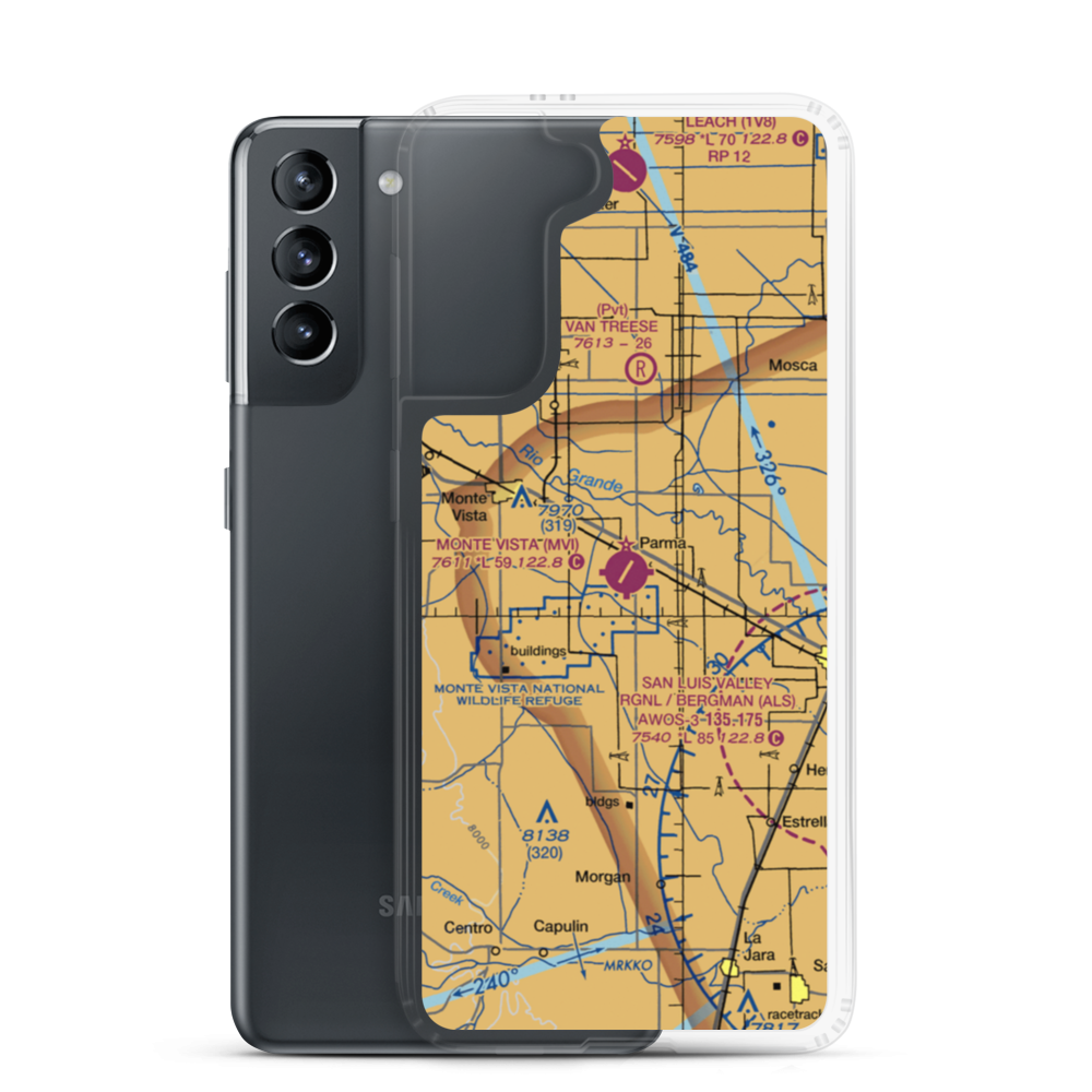 Monte Vista Municipal Airport (MVI) VFR Sectional Samsung Case Samsung Galaxy S21 model shown