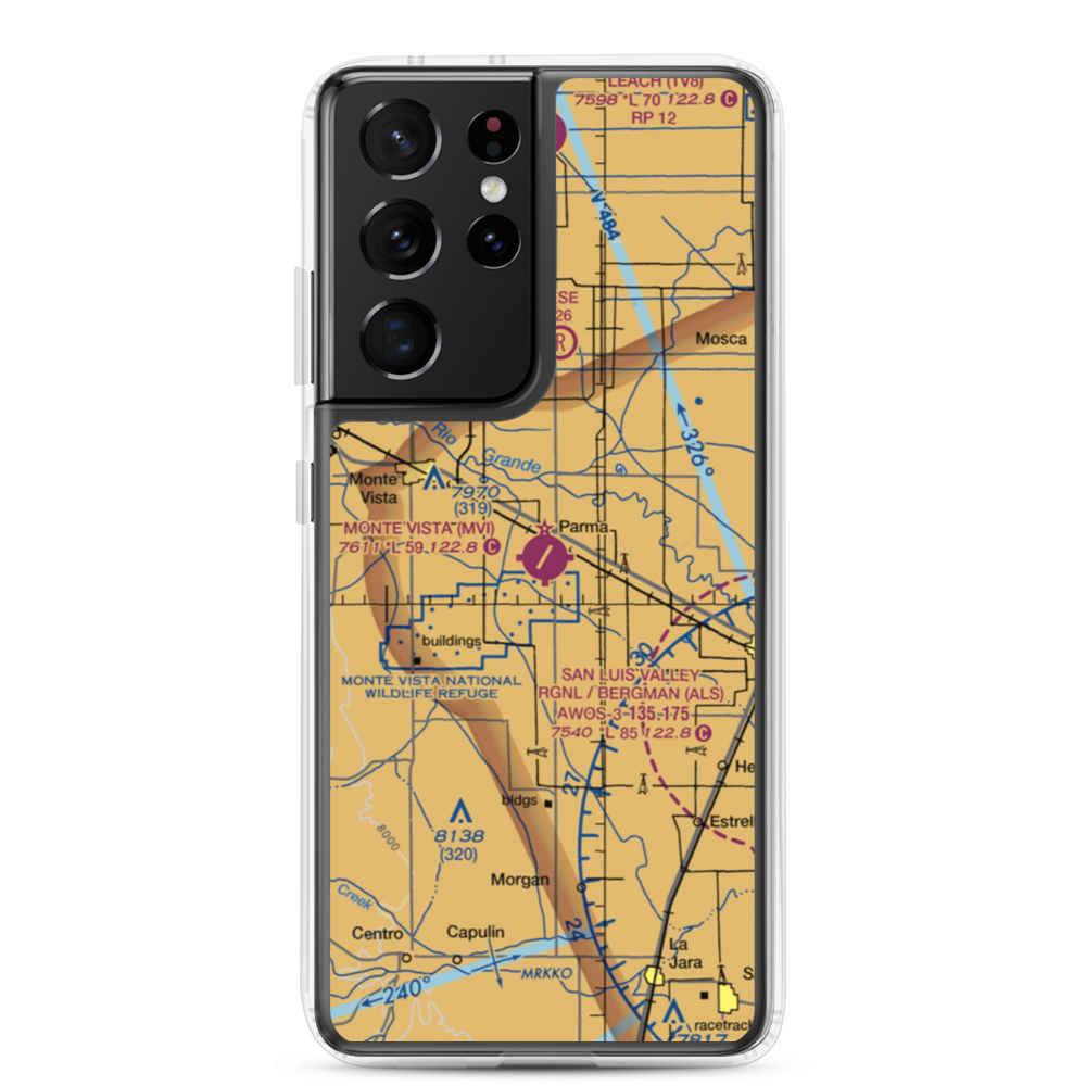 Monte Vista Municipal Airport (MVI) VFR Sectional Samsung Case Samsung Galaxy S21 Ultra model shown