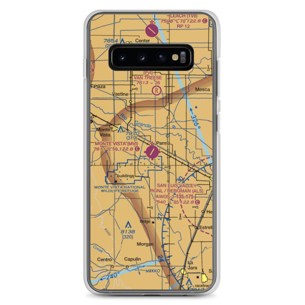 Monte Vista Municipal Airport (MVI) VFR Sectional Samsung Case Samsung Galaxy S10+ model shown