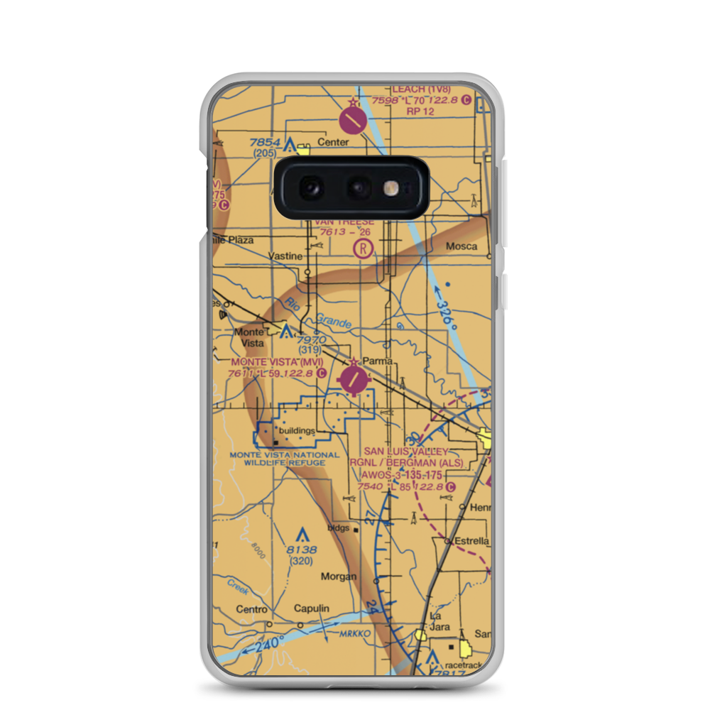 Monte Vista Municipal Airport (MVI) VFR Sectional Samsung Case Samsung Galaxy S10e model shown