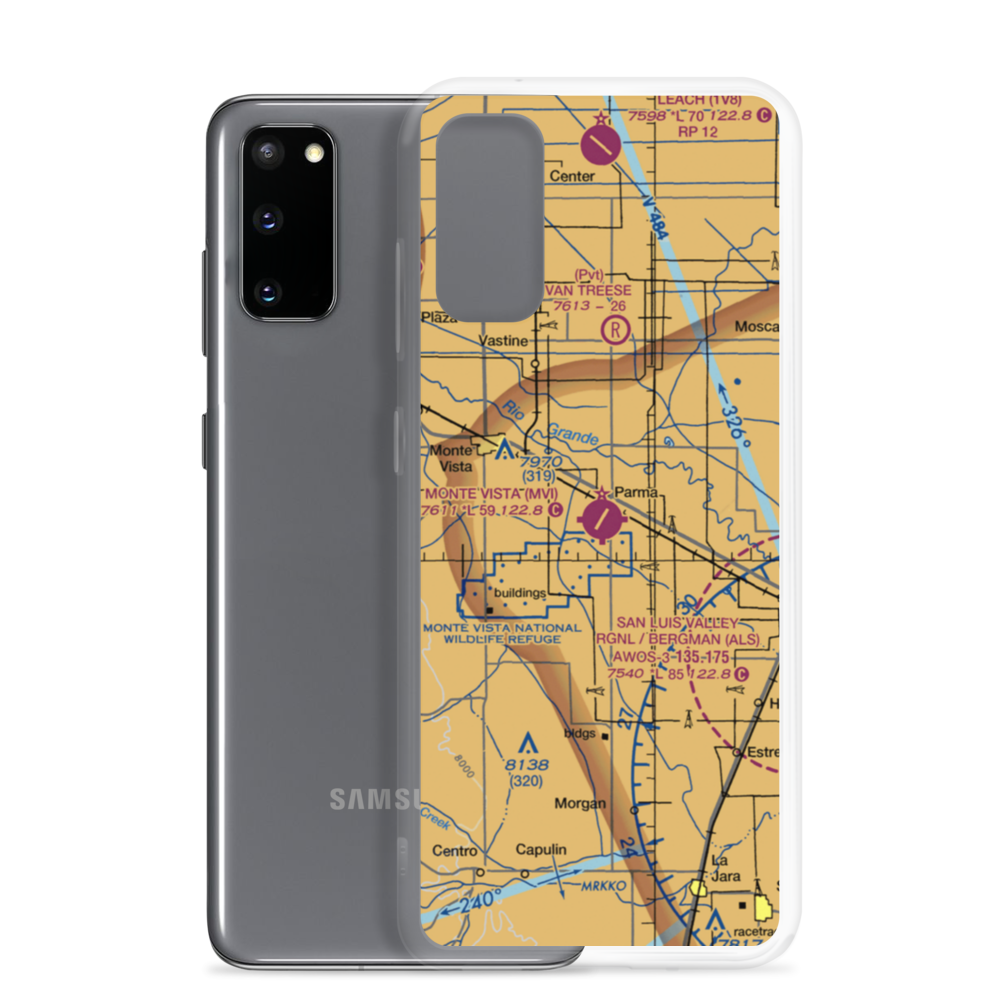 Monte Vista Municipal Airport (MVI) VFR Sectional Samsung Case Samsung Galaxy S20 model shown