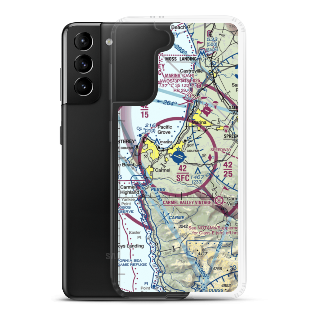 Monterey Peninsula Airport (MRY) VFR Sectional Samsung Case Samsung Galaxy S21 Plus model shown