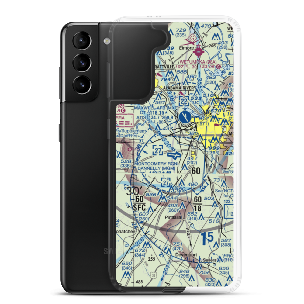 Montgomery Regional (Dannelly Field) Airport (MGM) VFR Sectional Samsung Case Samsung Galaxy S21 Plus model shown