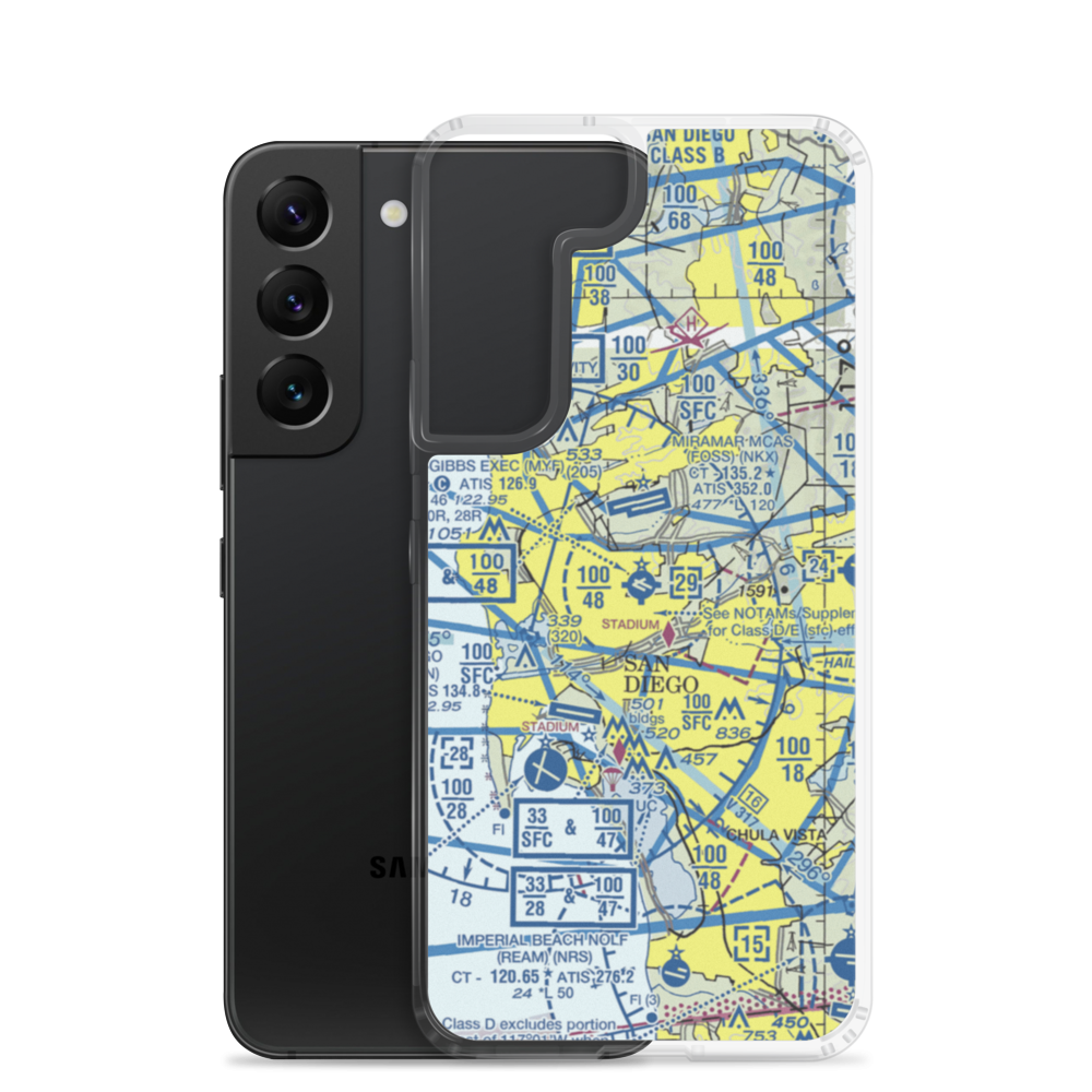 Montgomery-Gibbs Executive Airport (MYF) VFR Sectional Samsung Case Samsung Galaxy S22 model shown