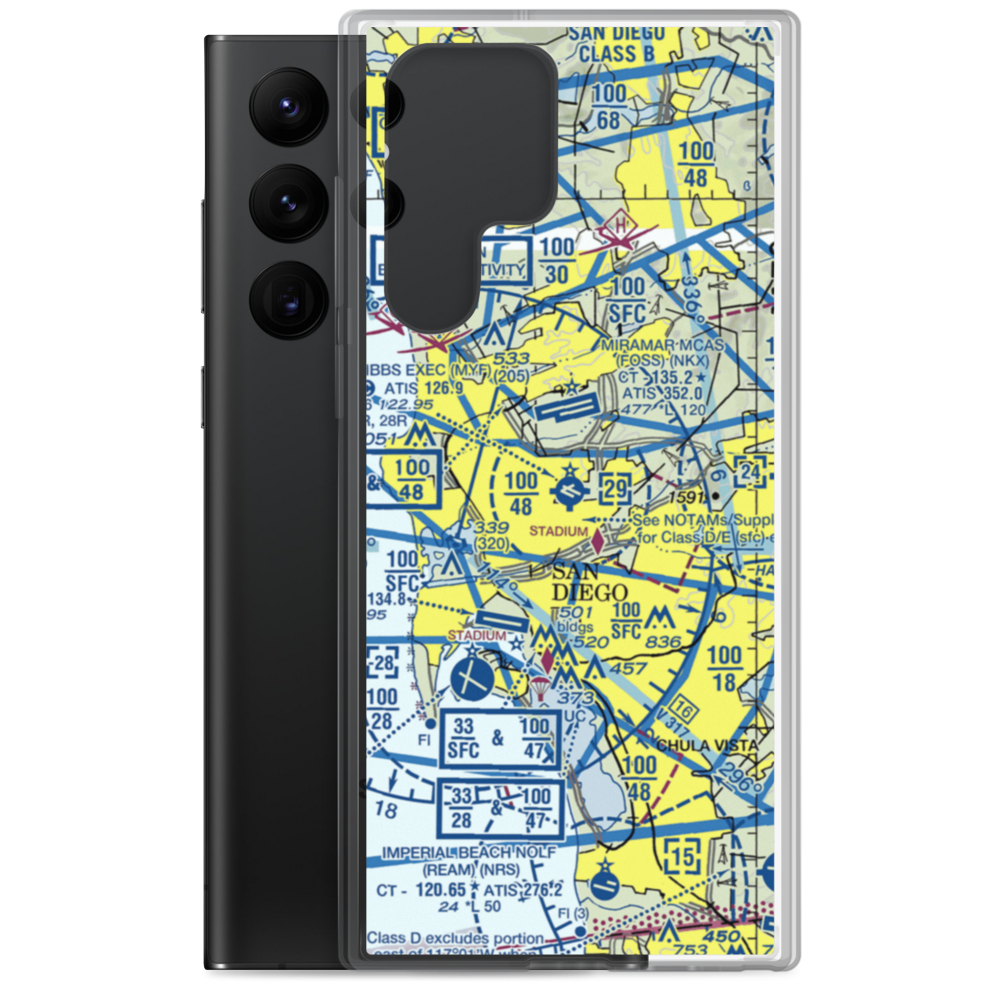 Montgomery-Gibbs Executive Airport (MYF) VFR Sectional Samsung Case Samsung Galaxy S22 Ultra model shown