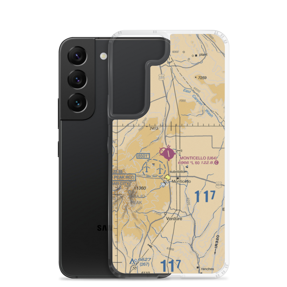 Monticello Airport (U64) VFR Sectional Samsung Case Samsung Galaxy S22 model shown