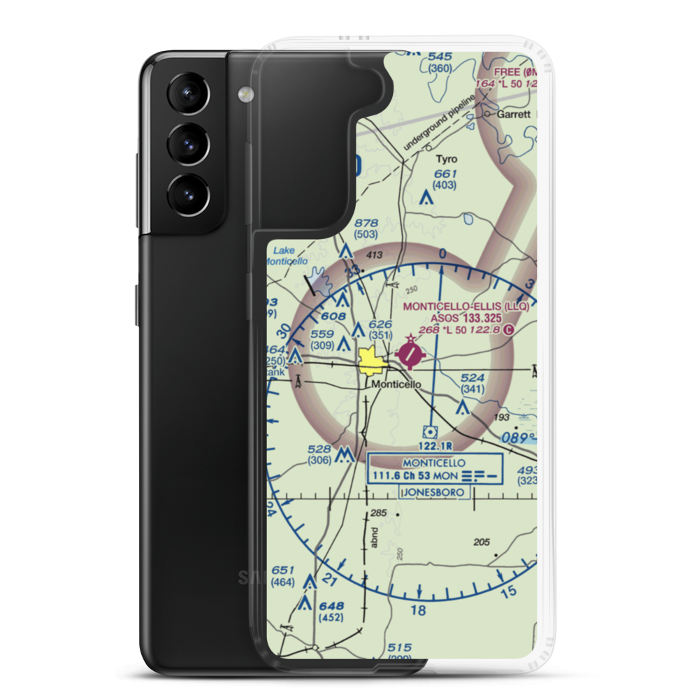 Monticello Municipal Ellis Field (LLQ) VFR Sectional Samsung Case Samsung Galaxy S21 Plus model shown