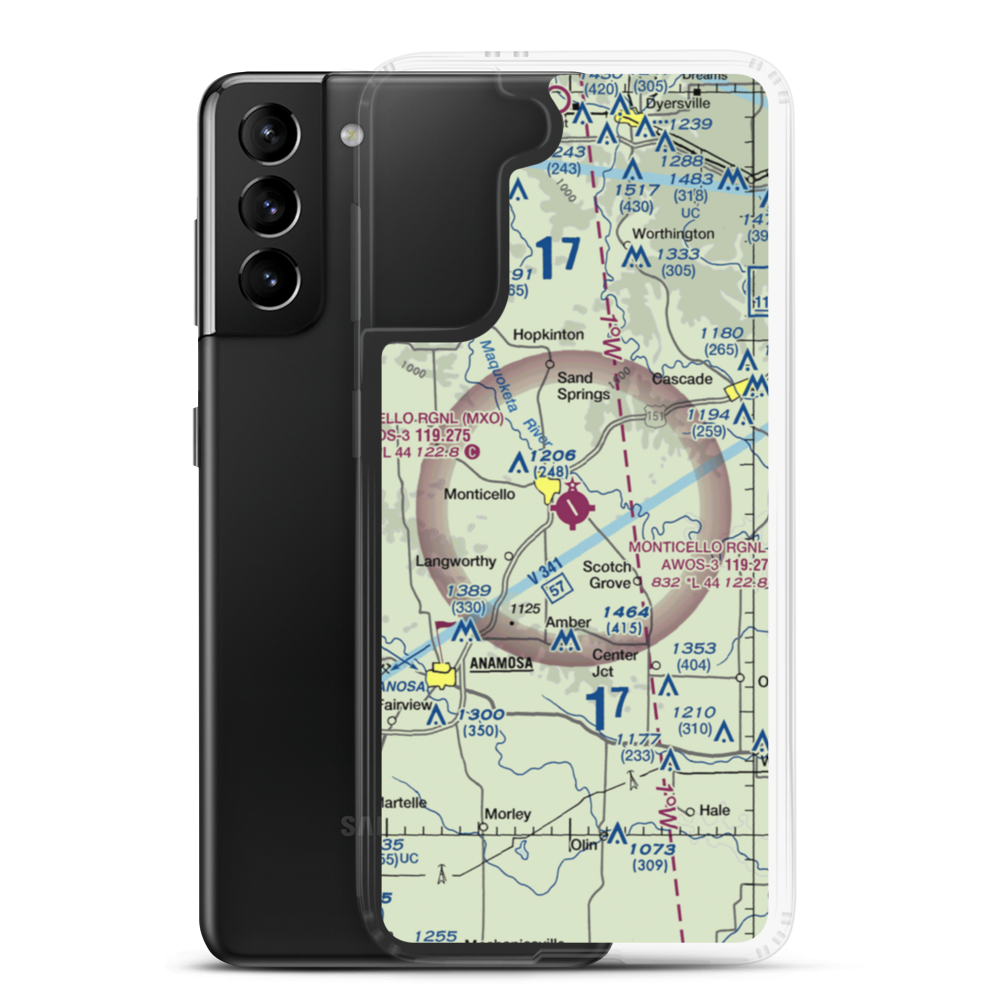 Monticello Regional Airport (MXO) VFR Sectional Samsung Case Samsung Galaxy S21 Plus model shown