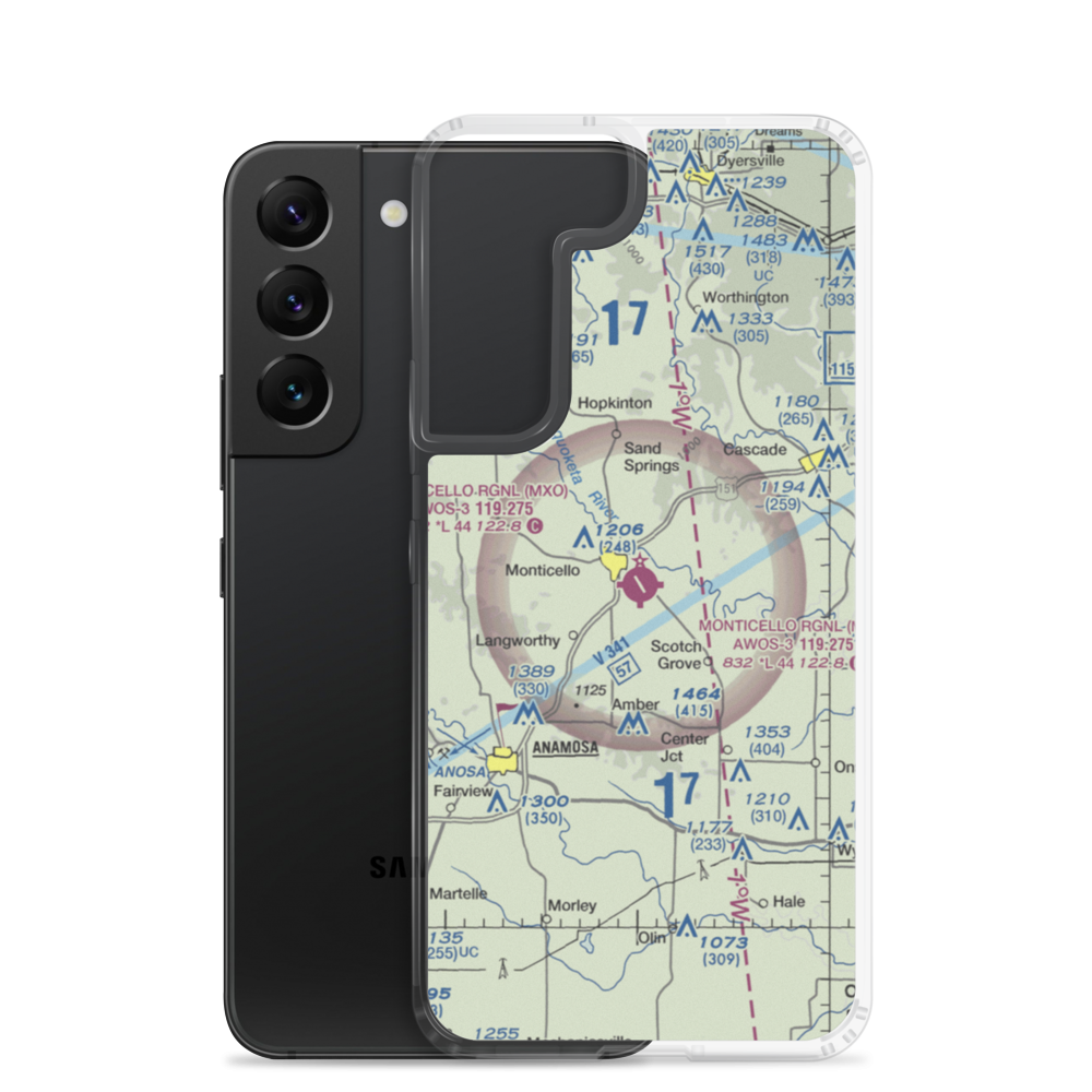 Monticello Regional Airport (MXO) VFR Sectional Samsung Case Samsung Galaxy S22 model shown