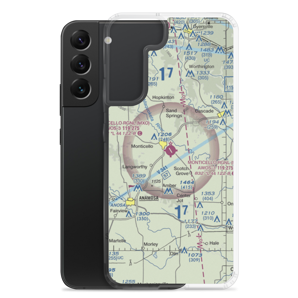 Monticello Regional Airport (MXO) VFR Sectional Samsung Case Samsung Galaxy S22 Plus model shown