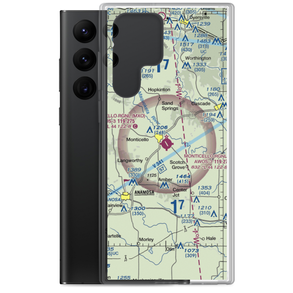 Monticello Regional Airport (MXO) VFR Sectional Samsung Case Samsung Galaxy S22 Ultra model shown