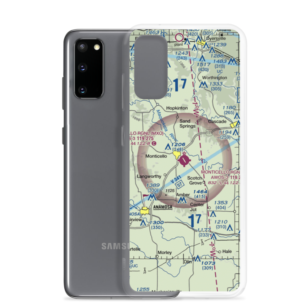 Monticello Regional Airport (MXO) VFR Sectional Samsung Case Samsung Galaxy S20 model shown