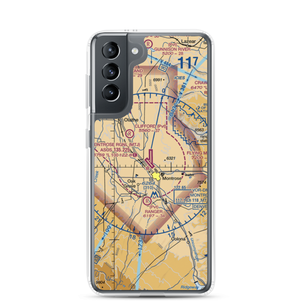 Montrose Regional Airport (MTJ) VFR Sectional Samsung Case Samsung Galaxy S21 model shown