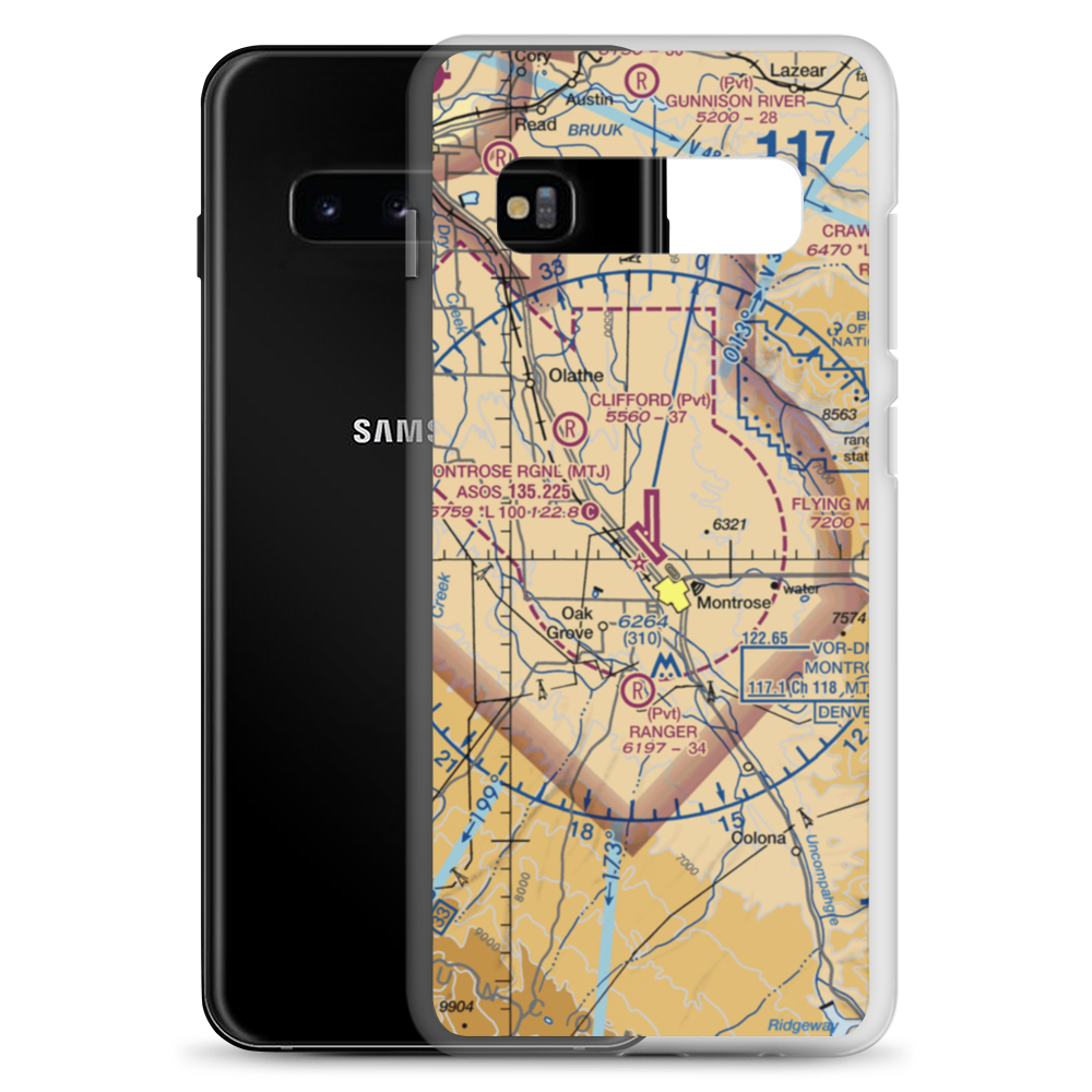 Montrose Regional Airport (MTJ) VFR Sectional Samsung Case Samsung Galaxy S10+ model shown