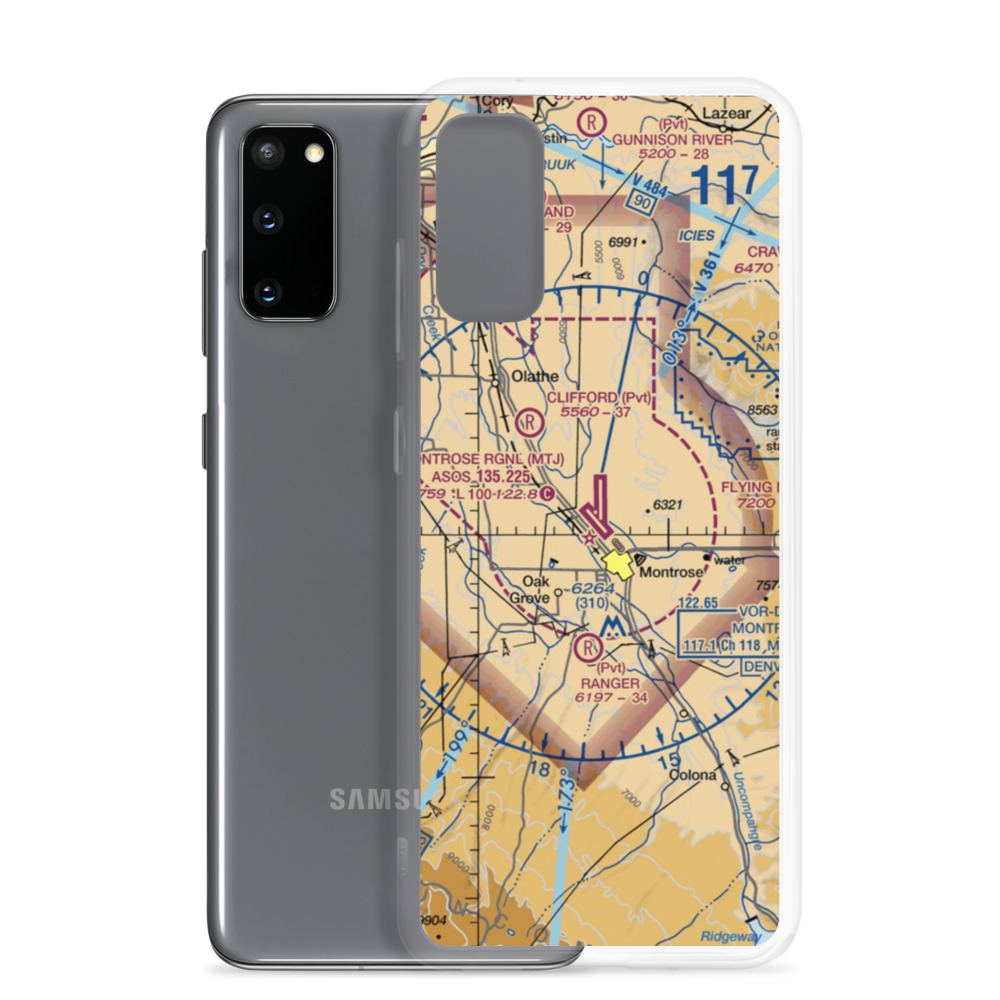 Montrose Regional Airport (MTJ) VFR Sectional Samsung Case Samsung Galaxy S20 model shown