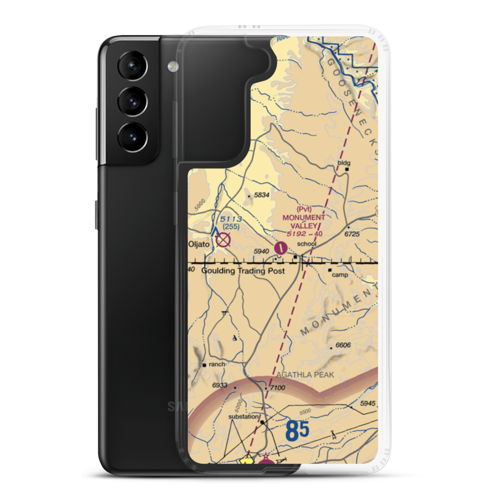 Monument Valley Airport (GMV) VFR Sectional Samsung Case Samsung Galaxy S21 Plus model shown