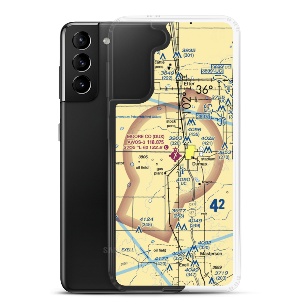 Moore County Airport (DUX) VFR Sectional Samsung Case Samsung Galaxy S21 Plus model shown