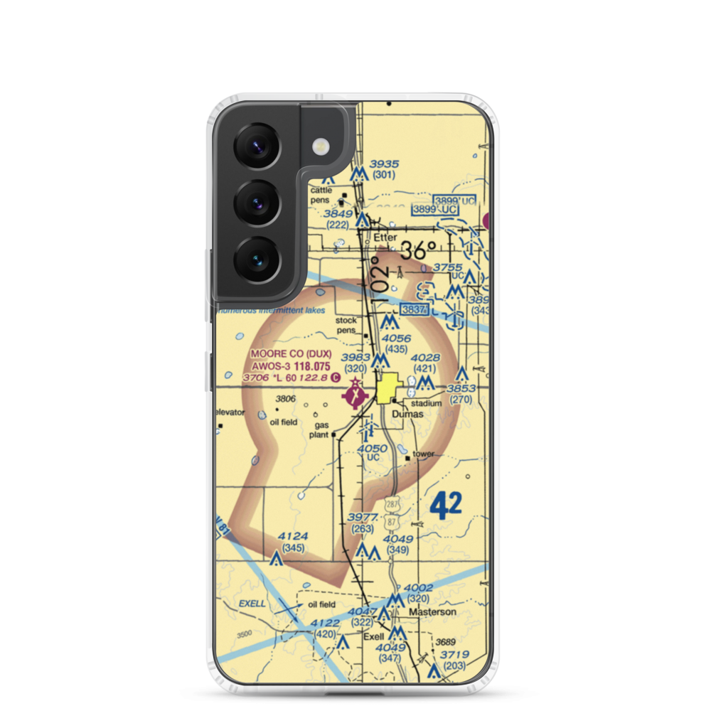 Moore County Airport (DUX) VFR Sectional Samsung Case Samsung Galaxy S22 model shown