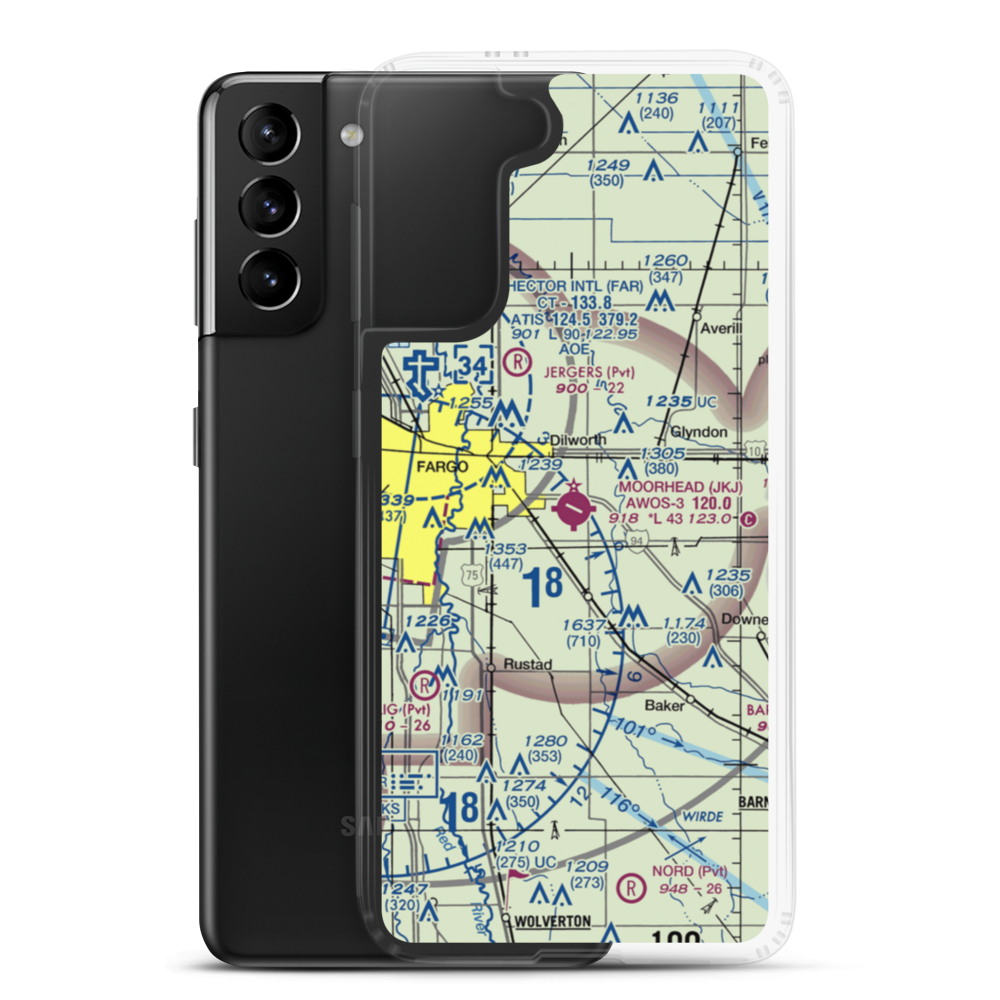 Moorhead Municipal Airport (JKJ) VFR Sectional Samsung Case Samsung Galaxy S21 Plus model shown