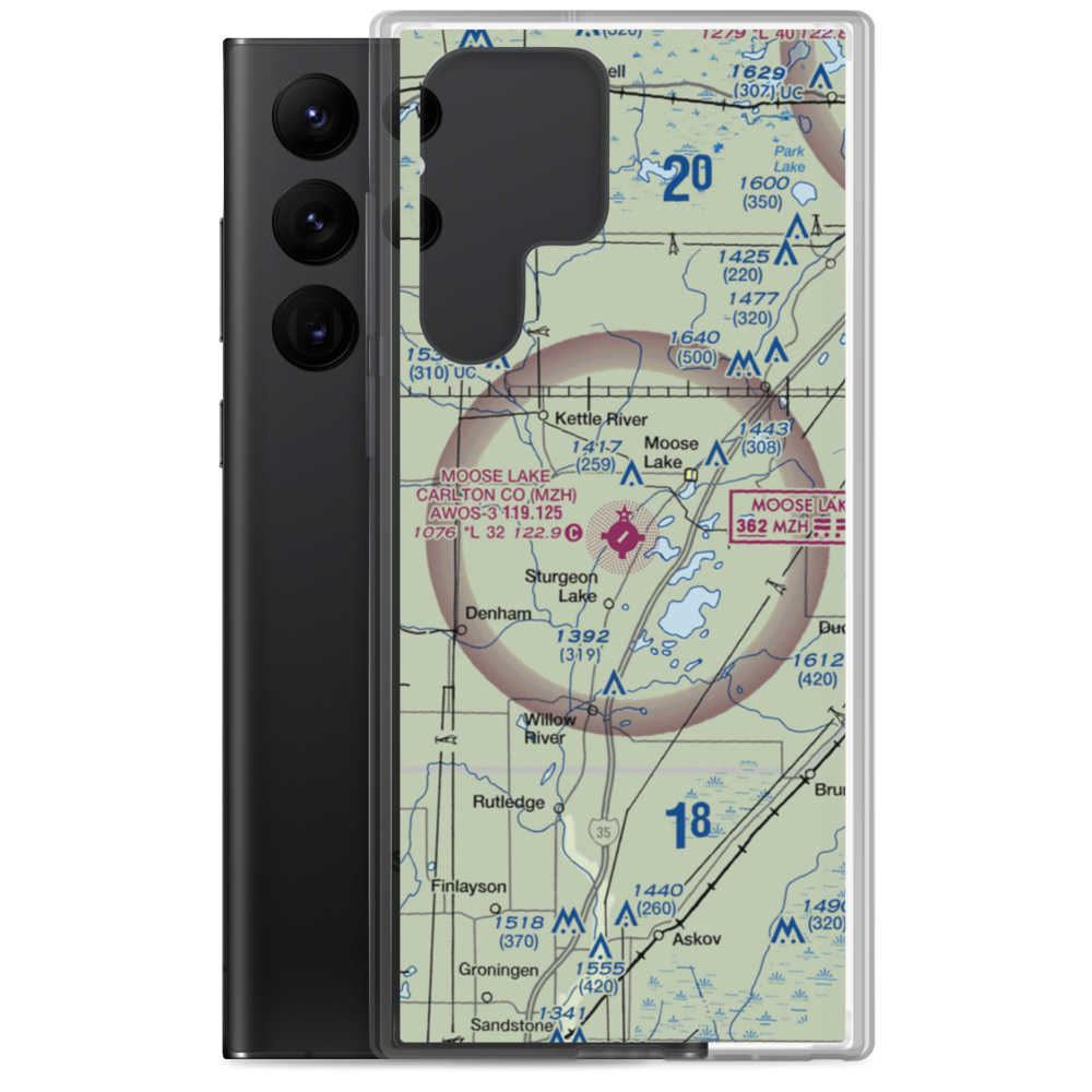 Moose Lake Carlton County Airport (MZH) VFR Sectional Samsung Case Samsung Galaxy S22 Ultra model shown