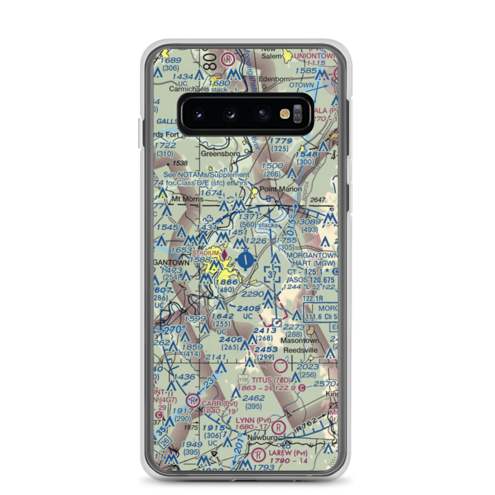 Morgantown Municipal Walter L. Bill Hart Field (MGW) VFR Sectional Samsung Case Samsung Galaxy S10 model shown