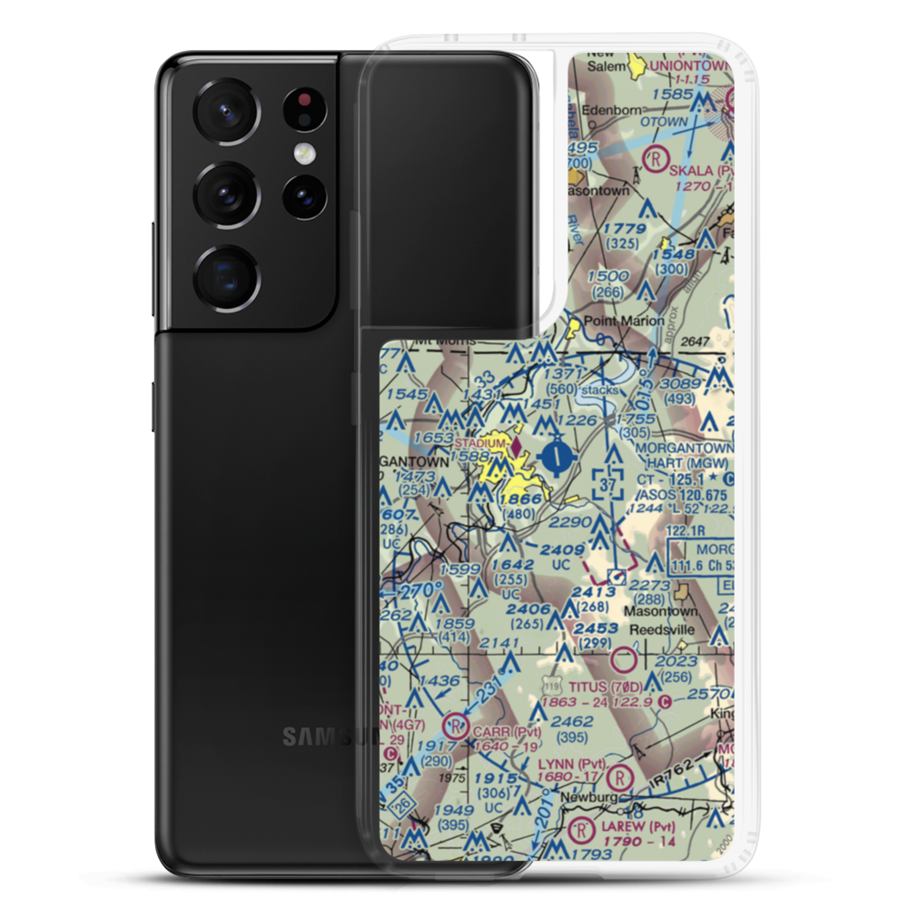 Morgantown Municipal Walter L. Bill Hart Field (MGW) VFR Sectional Samsung Case Samsung Galaxy S21 Ultra model shown