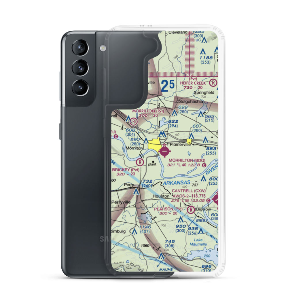 Morrilton Municipal Airport (BDQ) VFR Sectional Samsung Case Samsung Galaxy S21 model shown