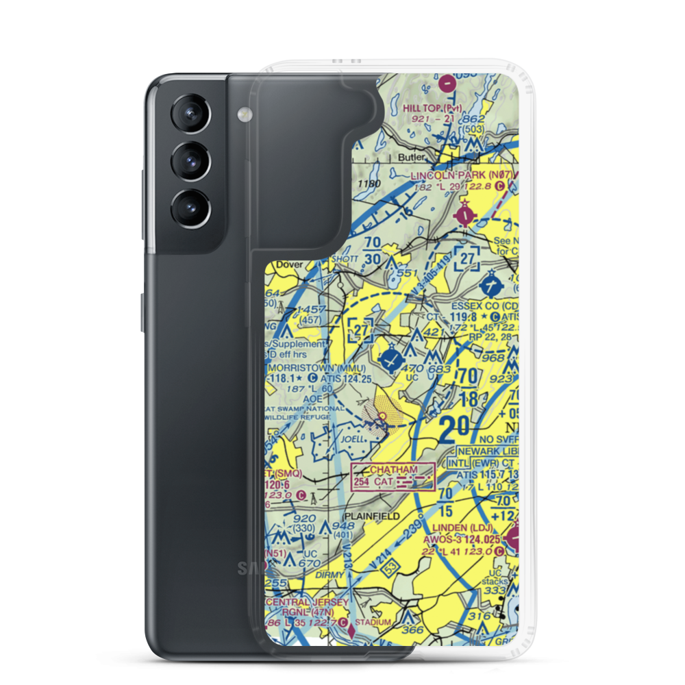 Morristown Municipal Airport (MMU) VFR Sectional Samsung Case Samsung Galaxy S21 model shown
