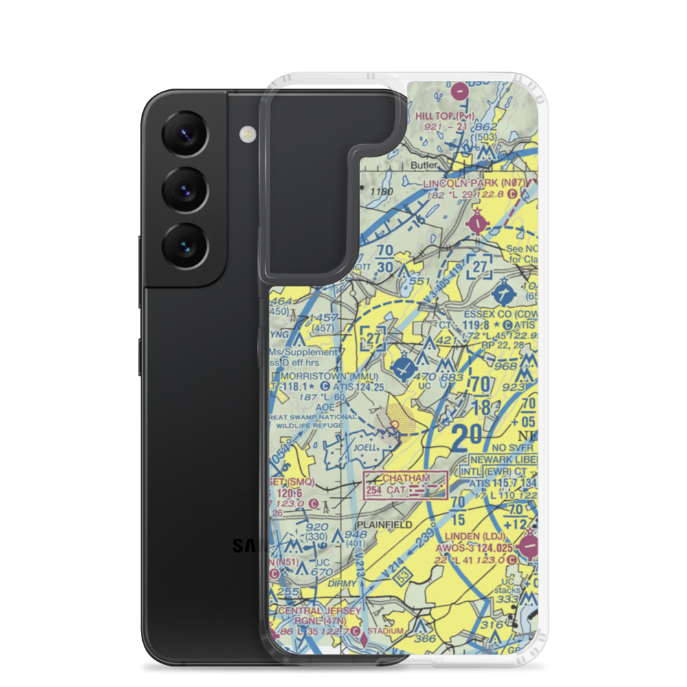 Morristown Municipal Airport (MMU) VFR Sectional Samsung Case Samsung Galaxy S22 model shown