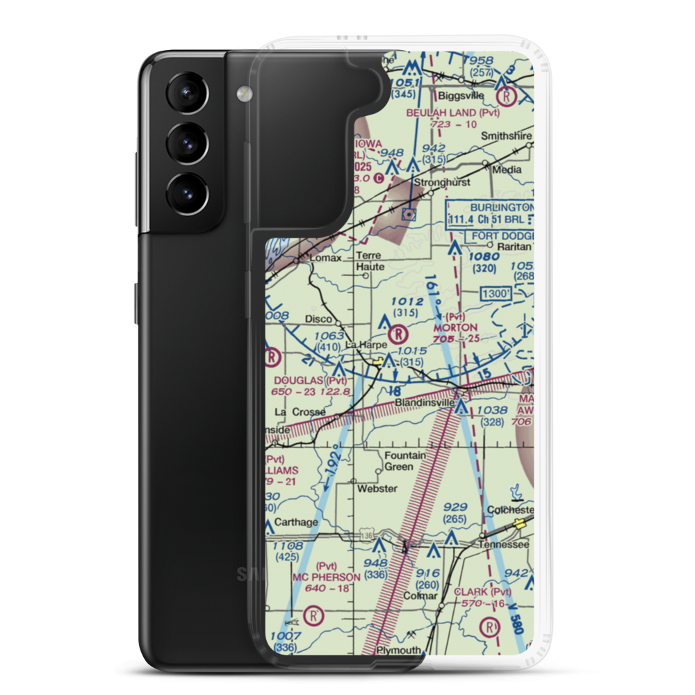 Morton Airport (IS55) VFR Sectional Samsung Case Samsung Galaxy S21 Plus model shown