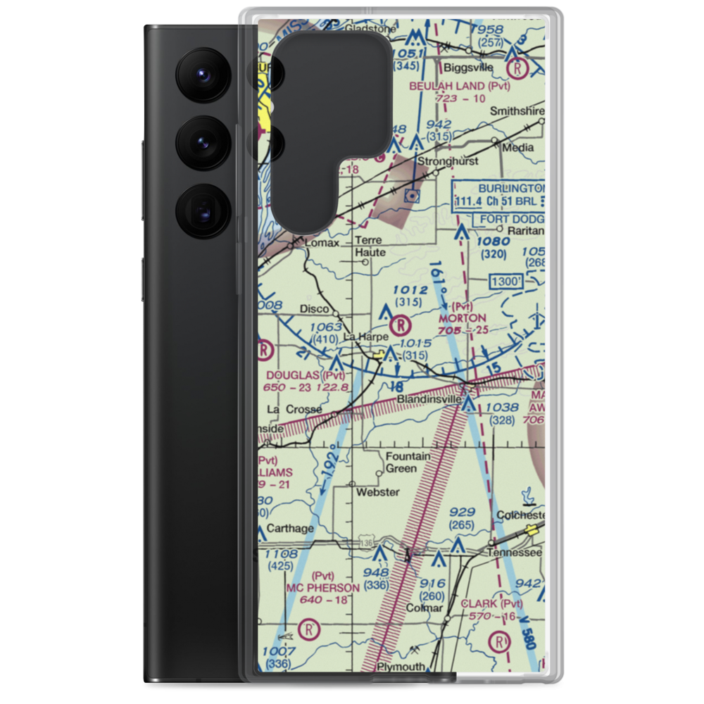 Morton Airport (IS55) VFR Sectional Samsung Case Samsung Galaxy S22 Ultra model shown