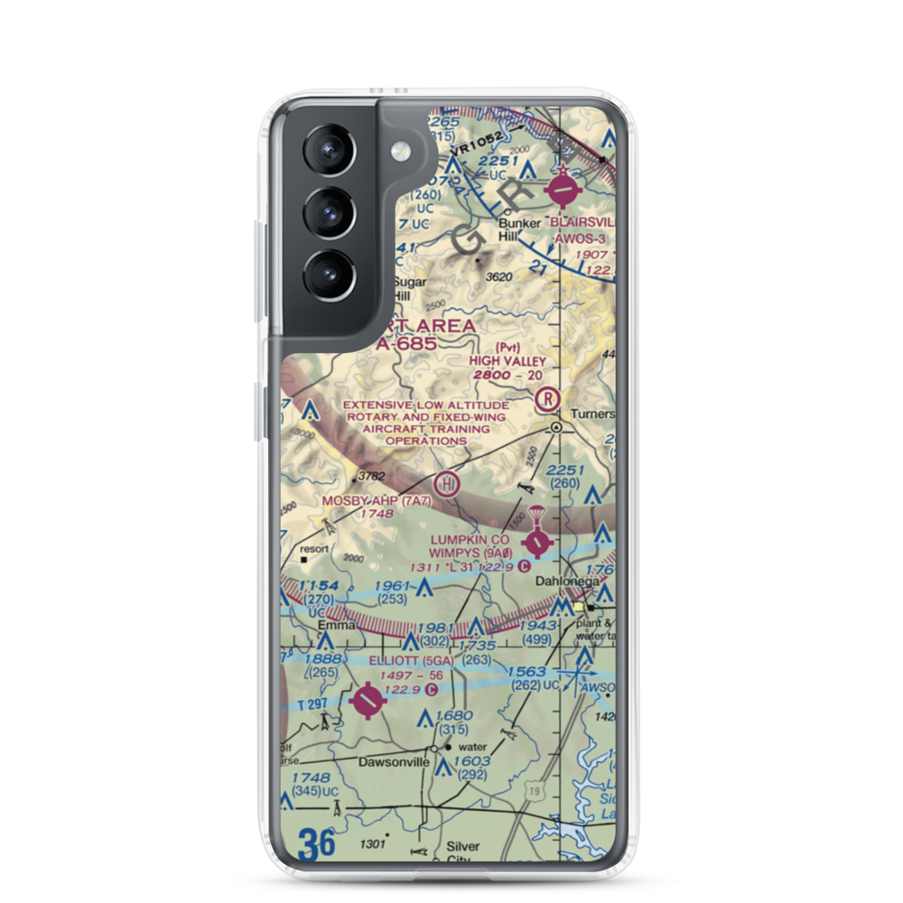 Mosby Army Heliport (7A7) VFR Sectional Samsung Case Samsung Galaxy S21 model shown