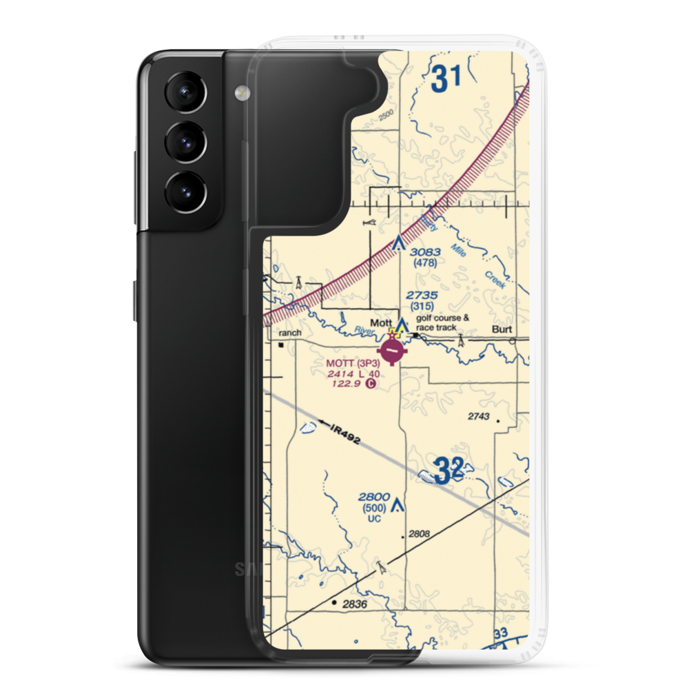 Mott Municipal Airport (3P3) VFR Sectional Samsung Case Samsung Galaxy S21 Plus model shown