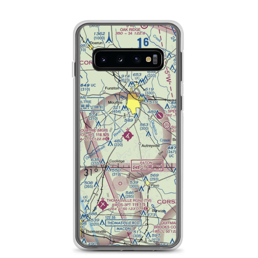 Moultrie Municipal Airport (MGR) VFR Sectional Samsung Case Samsung Galaxy S10 model shown