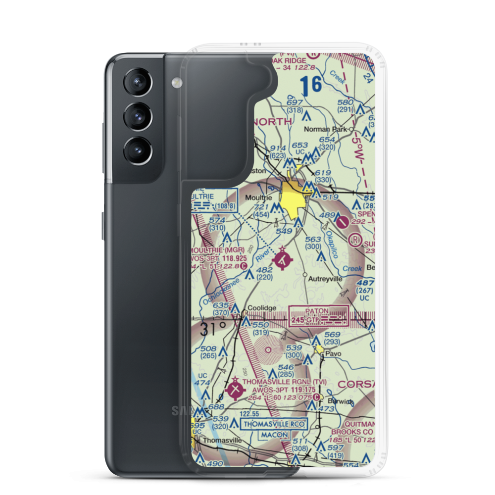 Moultrie Municipal Airport (MGR) VFR Sectional Samsung Case Samsung Galaxy S21 model shown