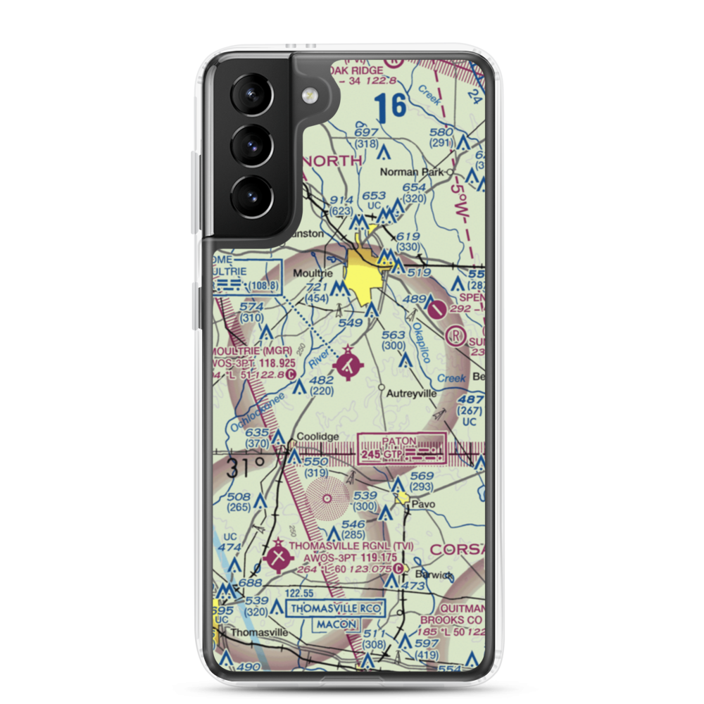 Moultrie Municipal Airport (MGR) VFR Sectional Samsung Case Samsung Galaxy S21 Plus model shown