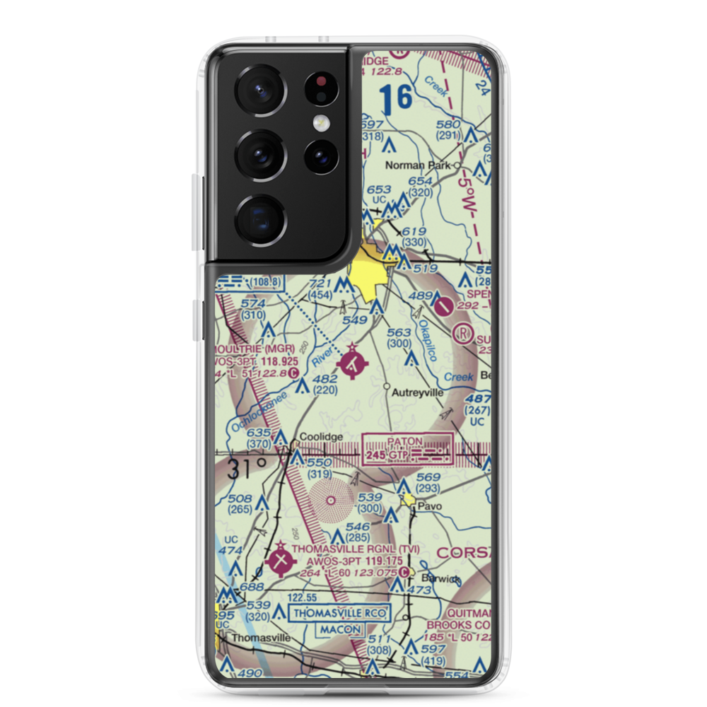 Moultrie Municipal Airport (MGR) VFR Sectional Samsung Case Samsung Galaxy S21 Ultra model shown