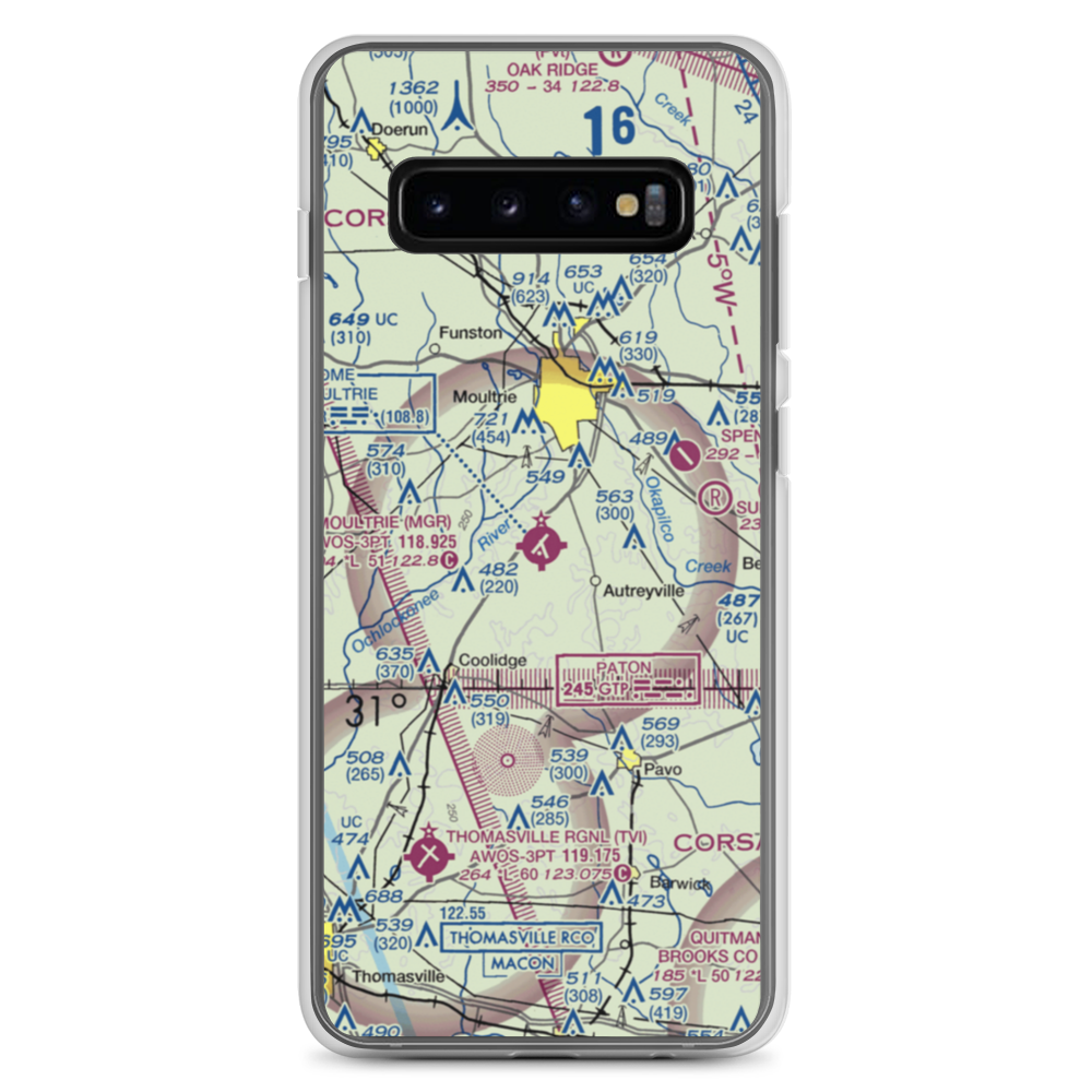 Moultrie Municipal Airport (MGR) VFR Sectional Samsung Case Samsung Galaxy S10+ model shown