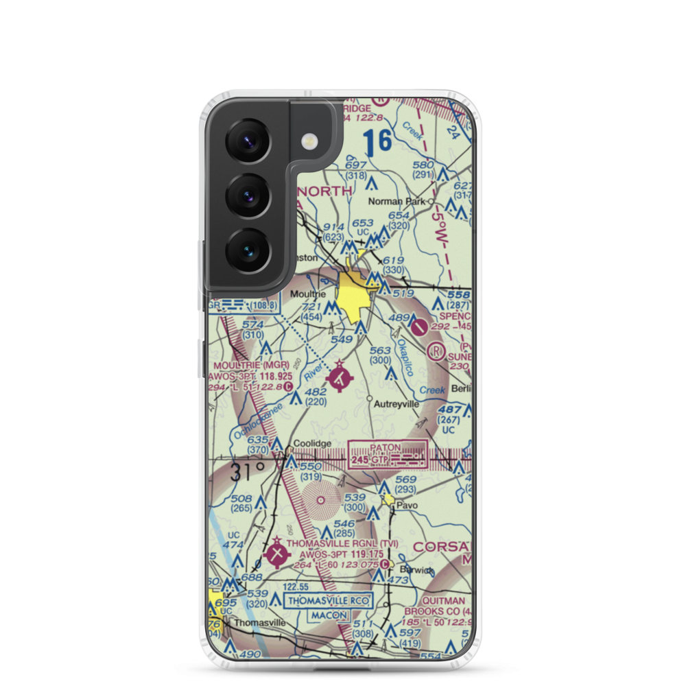 Moultrie Municipal Airport (MGR) VFR Sectional Samsung Case Samsung Galaxy S22 model shown
