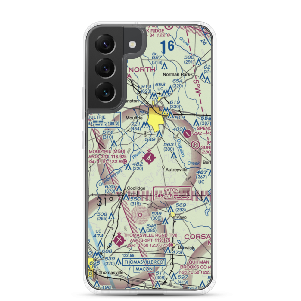Moultrie Municipal Airport (MGR) VFR Sectional Samsung Case Samsung Galaxy S22 Plus model shown