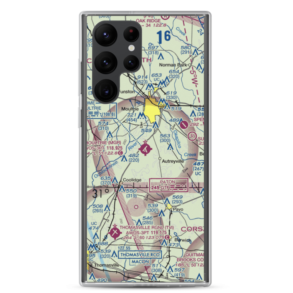 Moultrie Municipal Airport (MGR) VFR Sectional Samsung Case Samsung Galaxy S22 Ultra model shown