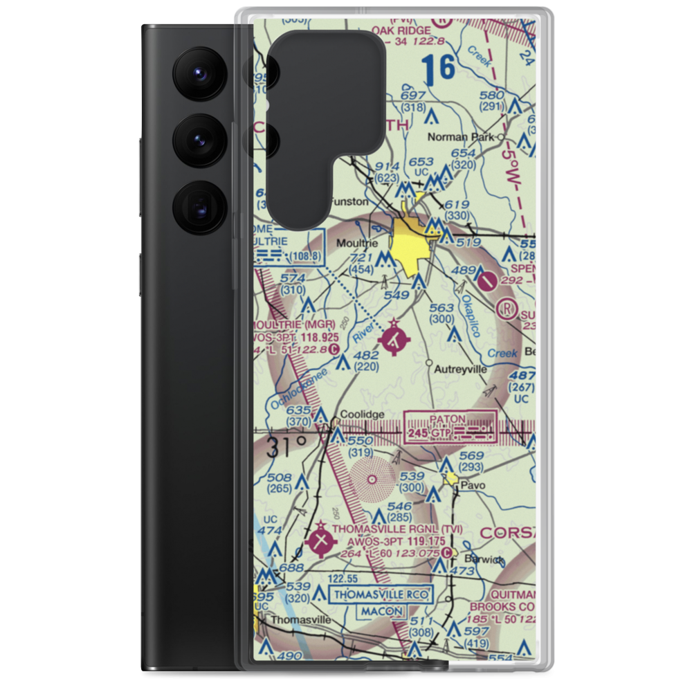 Moultrie Municipal Airport (MGR) VFR Sectional Samsung Case Samsung Galaxy S22 Ultra model shown