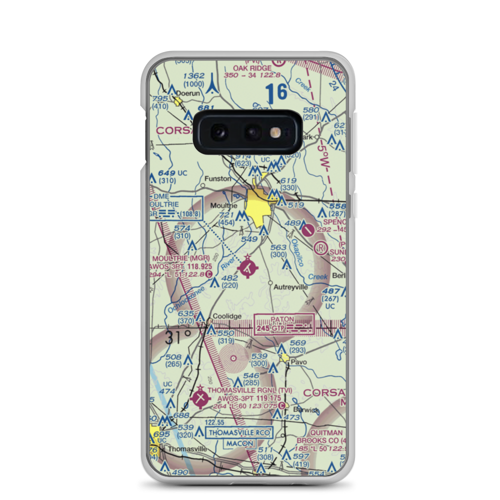 Moultrie Municipal Airport (MGR) VFR Sectional Samsung Case Samsung Galaxy S10e model shown