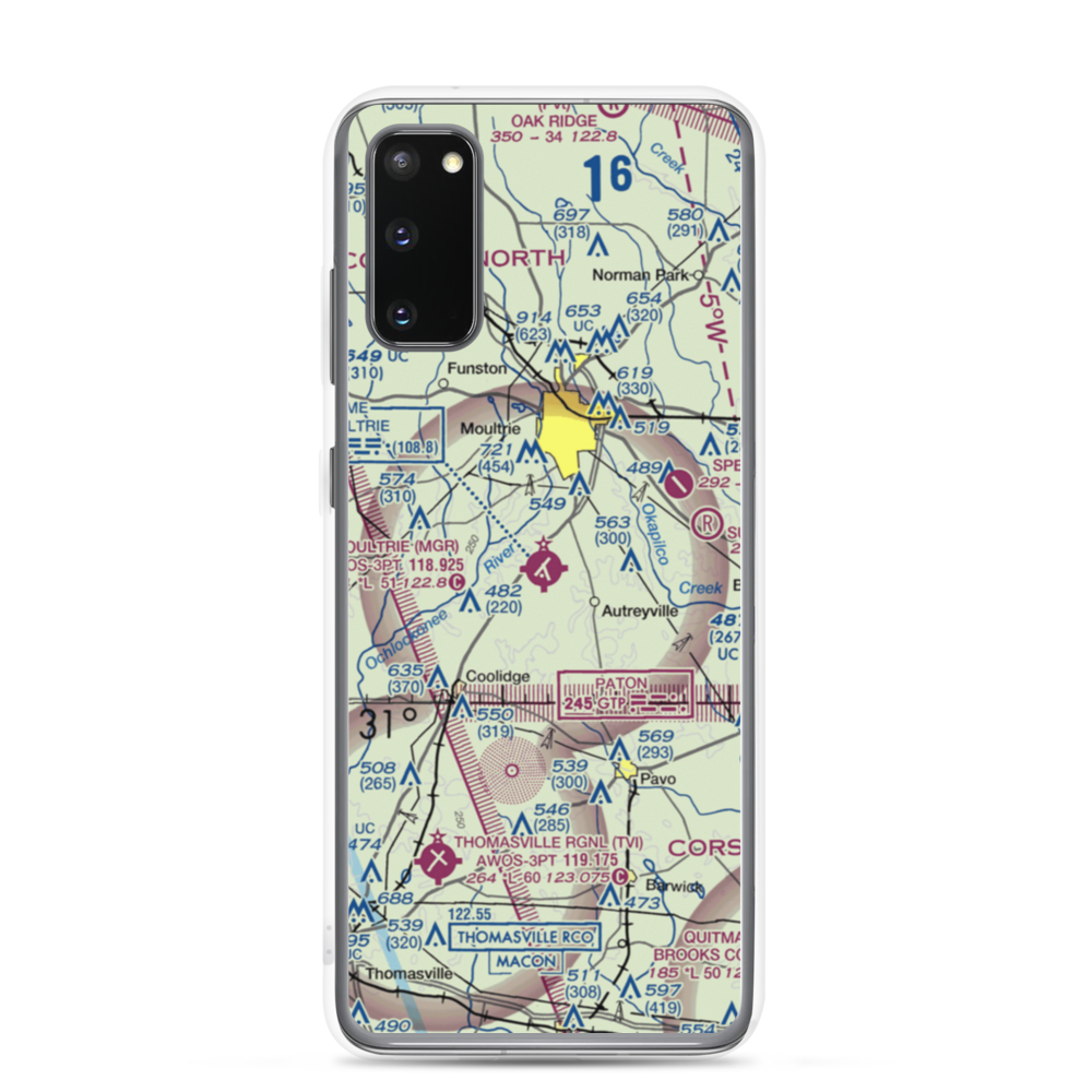 Moultrie Municipal Airport (MGR) VFR Sectional Samsung Case Samsung Galaxy S20 model shown