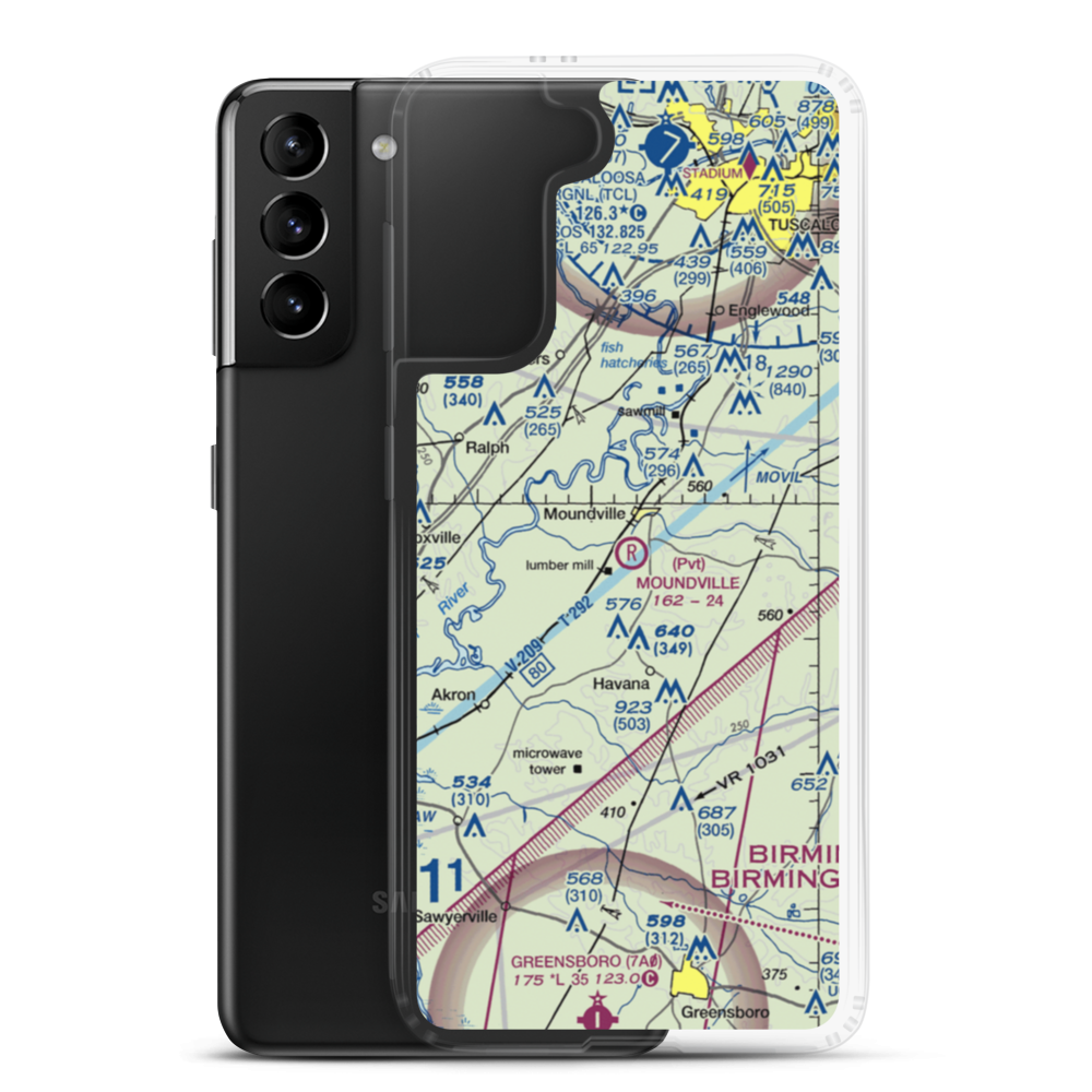 Moundville Airport (L44) VFR Sectional Samsung Case Samsung Galaxy S21 Plus model shown